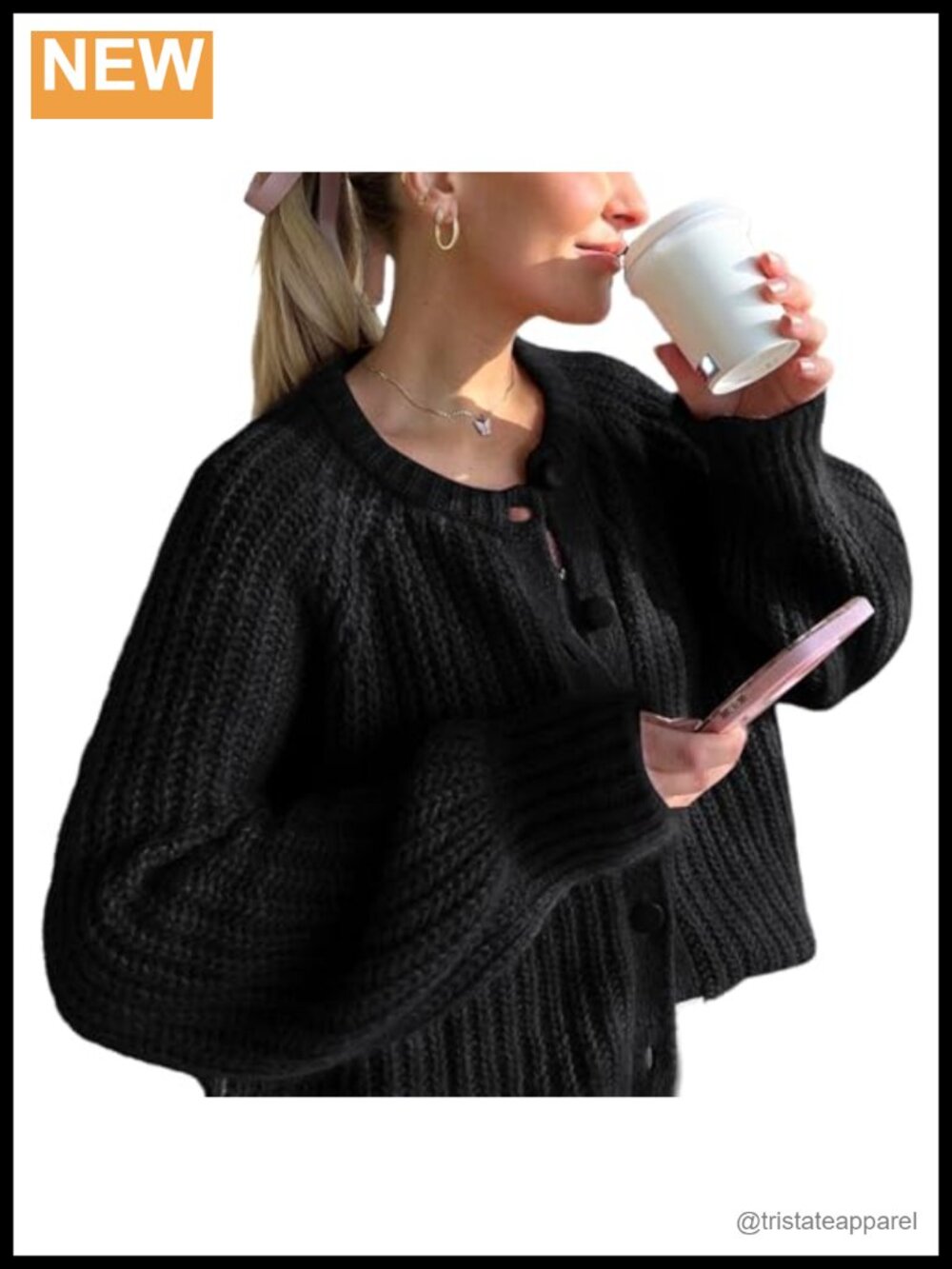 Women's Button Down Chunky Knit Cardigan Long Sleeve Loose Casual Sweater Coat